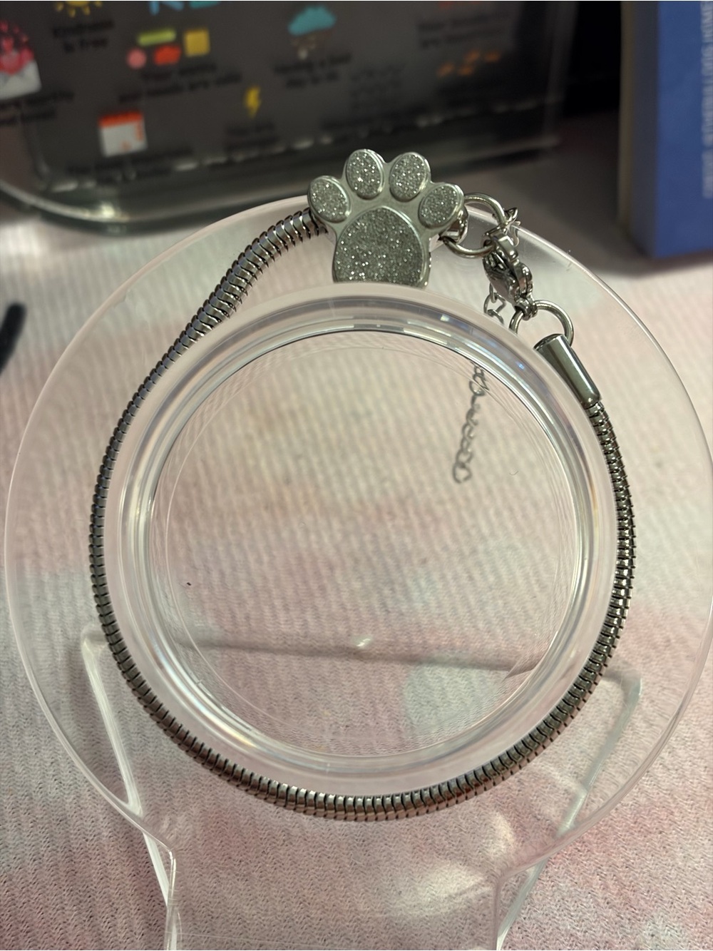Silver Paw Charm Bracelet - Sparkling Paw Accent urn bracelet